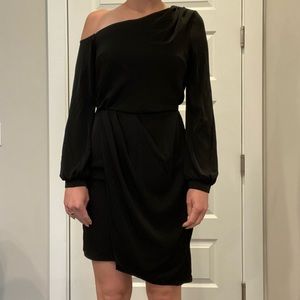 L’AGENCE One Shoulder Long Sleeve Black Dress